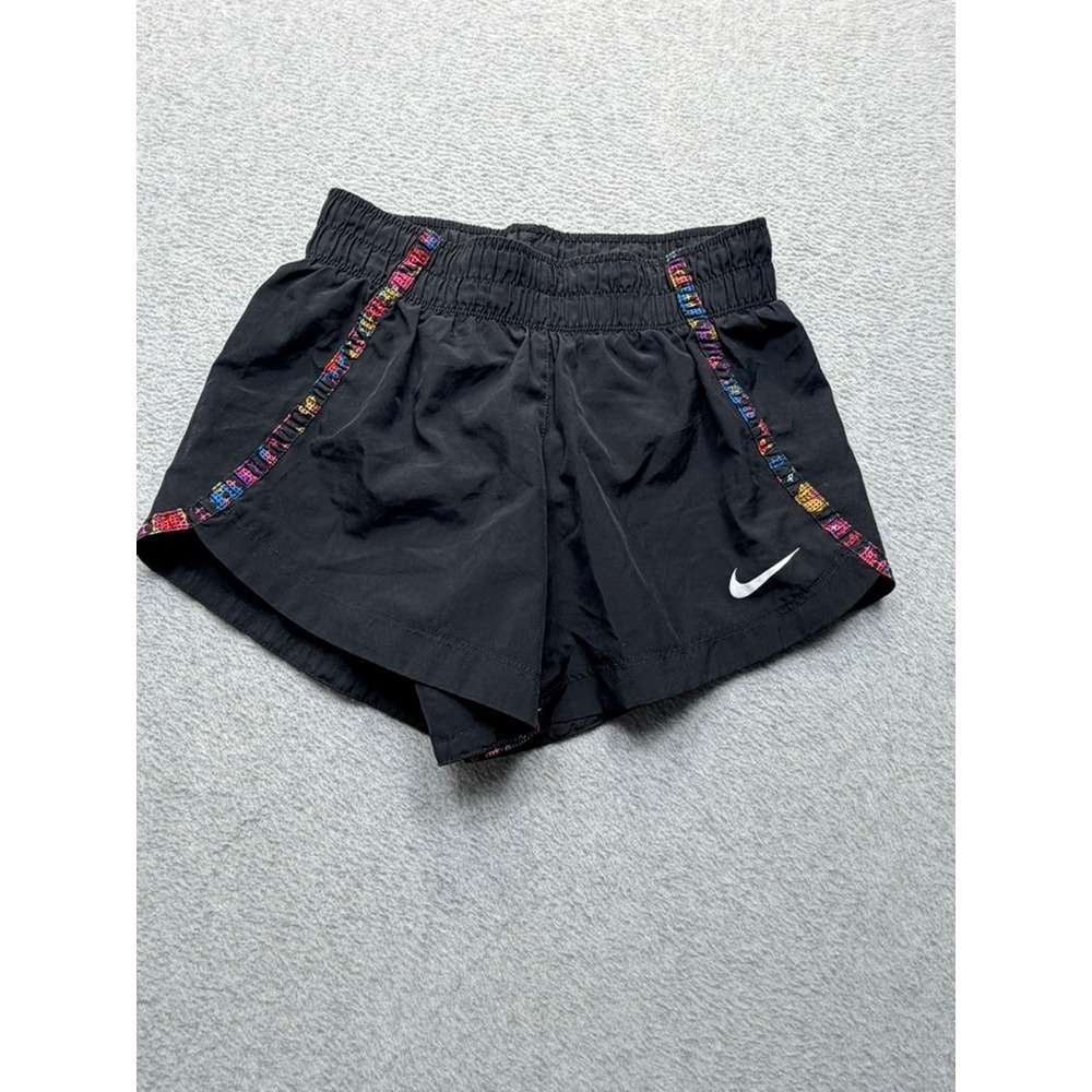 Nike Girls Dri-FIT Running Shorts Black Multi Color Trim Athletic Size Large